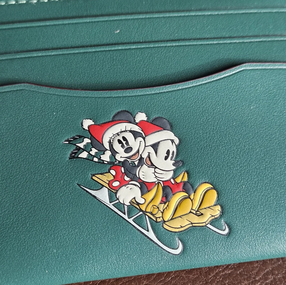 COACH DISNEY Slim ID Card Case w/ Mickey & Minnie Holiday Theme - Picture 2 of 5